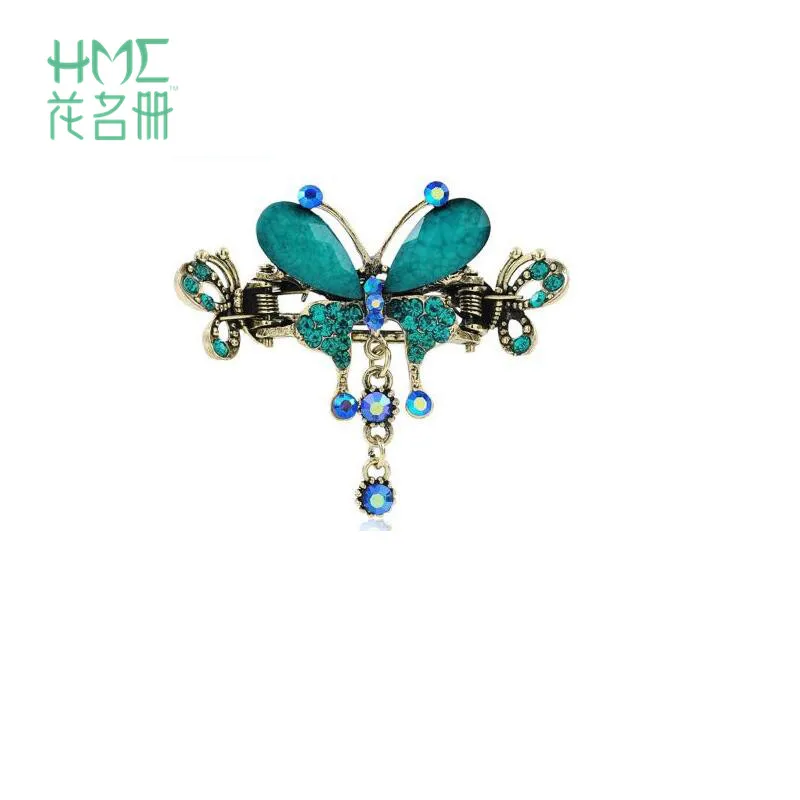 

1pcs/bag Vintage Style Butterfly Shape Hair Claws Inlay Clear Crystal Four Color to Choise Hair Barrette for Lady Wholesale