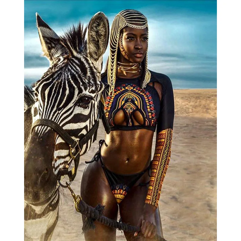 

K065 YIKEE Zebra and blacks diamond painting,full drill diamond painting,diamond embroidery diy