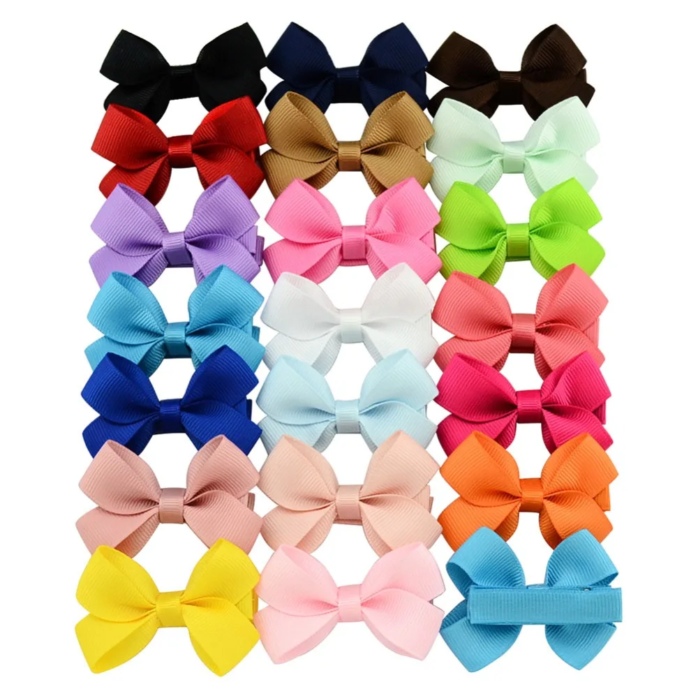 

20pcs/lot Polyester Baby Hair Accessories Girls Hairbows Soild all Wrapped Ribbon Lined Alligator clip Children Hairpins 646