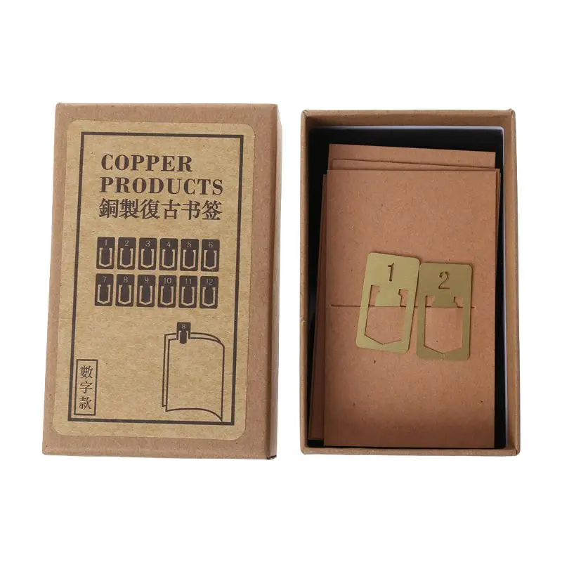 

12Pcs Brass Bookmarks Number Metal Index Clamp Line Book Marker Stationery School Supplies Gift