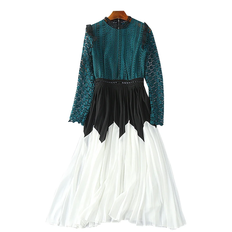 

New 2019 spring summer fashion show high-end women's dress water dissolving flower long