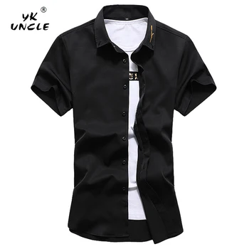 

YK UNCLE Brand 2018 Summer New Men's Shirt Luxury Collar Gold Embroidery Men Short Sleeve Dress Shirt Turn-down Collar Men Shirt