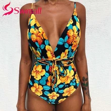 Новые сексуальные стринги с открытой спиной Цельный купальник многоканатная Печать купальники для женщин Пляжная одежда купальный костюм Спортивная одежда купальник