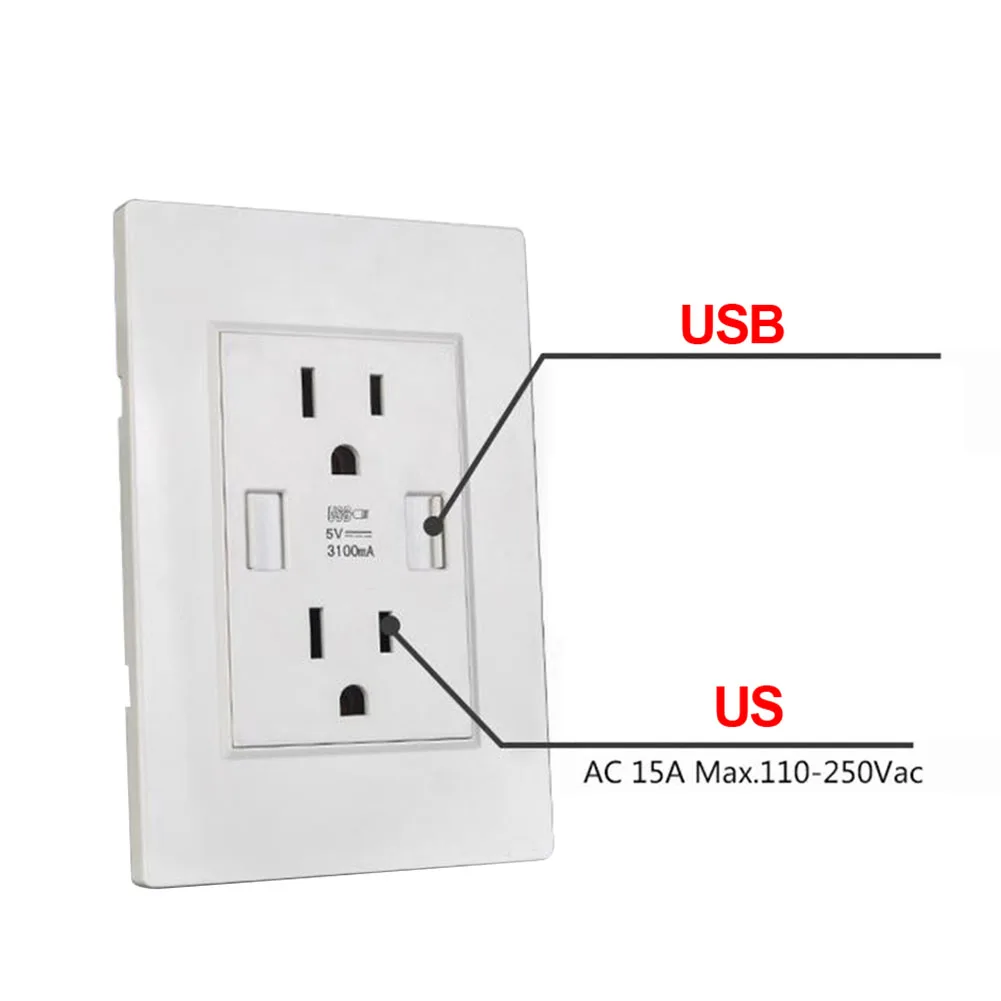 

Panel Home PC Wall Dual USB Port Universal Power Adapter Electrical Safe US Plug Fast Charge Accessories Socket 15A Hotel