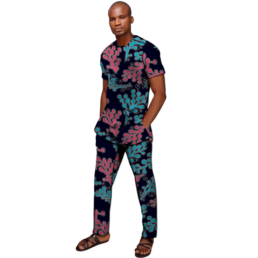 African print shirts+pant men's set clothing short sleeve top with trouser 2 pieces outfits man wedding wear customized