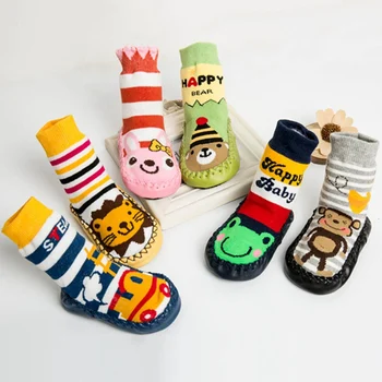 

1 Pair Winter Baby Boy Girl Children Socks Anti Slip Newborn Animal Cartoon Slippers Boots Soft Leather Soled Indoor Socks