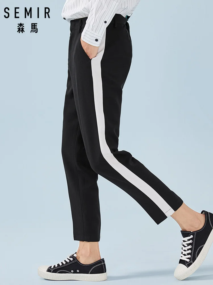 

SEMIR Men Cropped Pull-on Pants with Side Stripe Men's Sport Pants Sweatpants with Side Pocket in Ankle Length for Spring Autumn