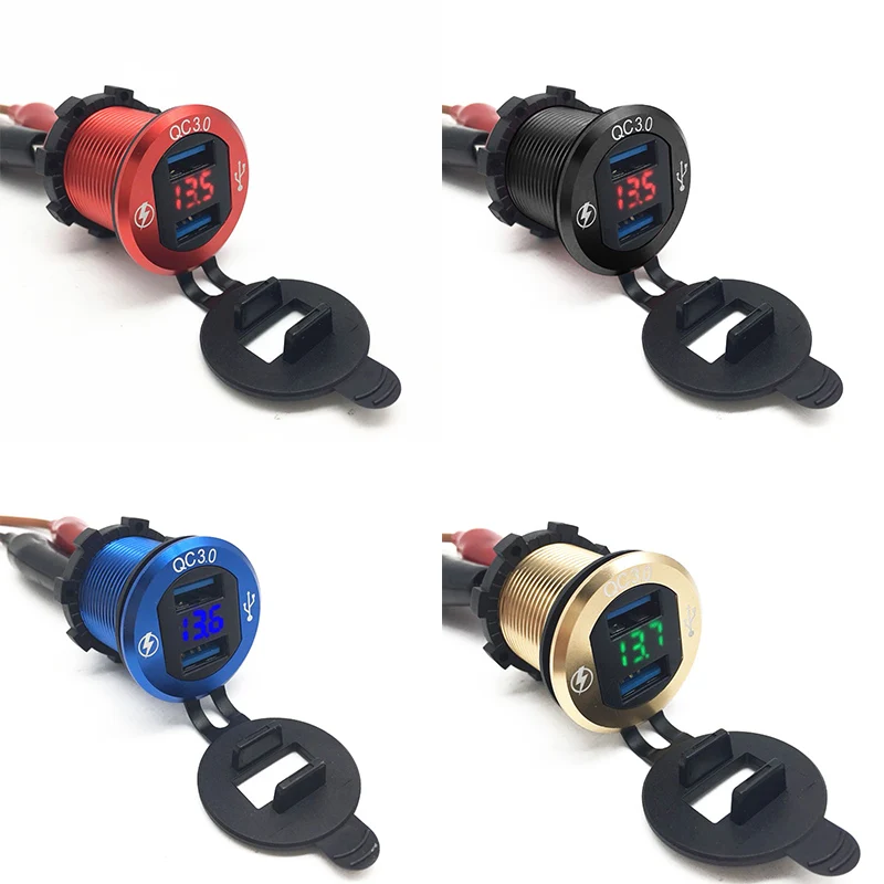 

Car Charger Dual USB Aluminum Alloy Power Adapter Socket with Voltage Display F-Best