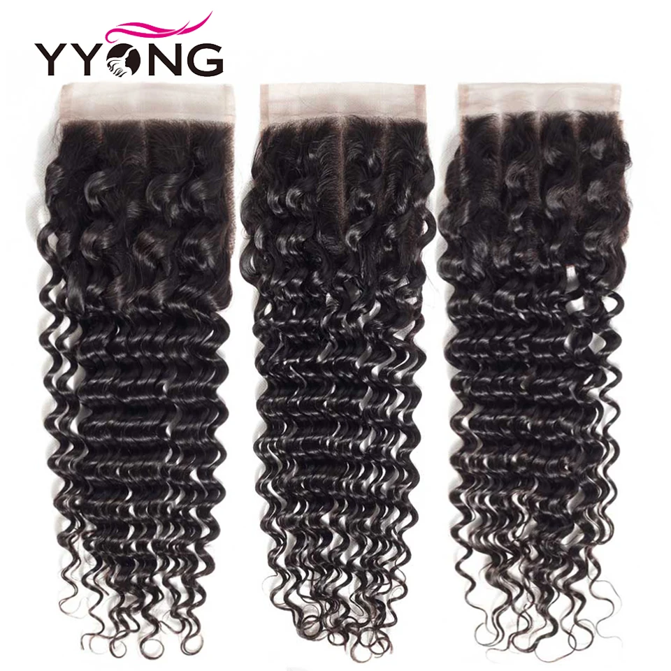 

Yyong Brazilian Deep Wave Closure 4*4 Swiss Lace Free/Middle/Three Part Remy Human Hair Natural Color Free Shipping 8-22 inches