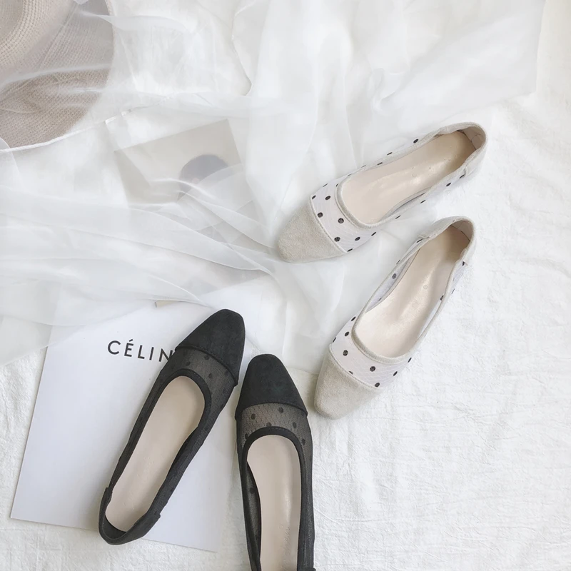 2019 summer new single shoes personality pointed mesh polka dot versatile comfortable temperament female flat shoes