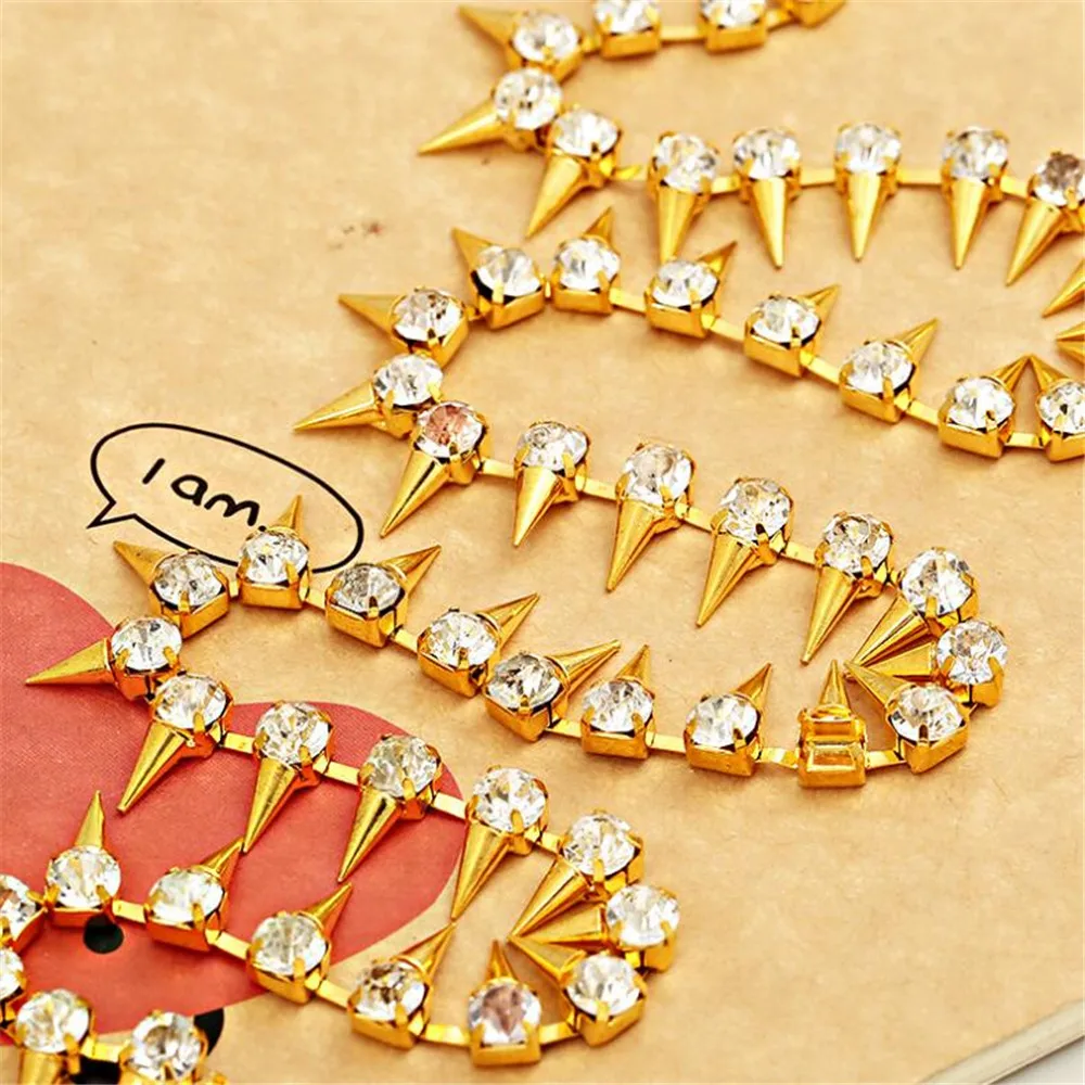 1Yard/Lot Bling Gold Color Crystal Rhinestone Chain DIY Hand Craft Claw
