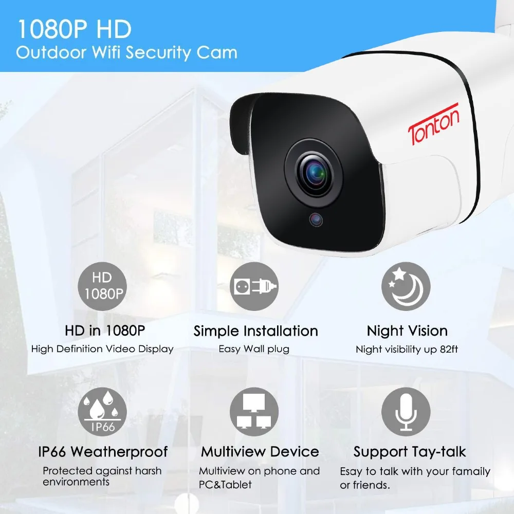 Tonton 1080P Wifi IP Camera Onvif Two-Way Audio 2.0MP Outdoor Waterproof Wireless Security Camera P2P Bullet Camera Night Vision Tonton 1080P Wifi IP Camera Onvif Two-Way Audio 2.0MP Outdoor Waterproof Wireless Security Camera P2P Bullet Camera Night Vision
