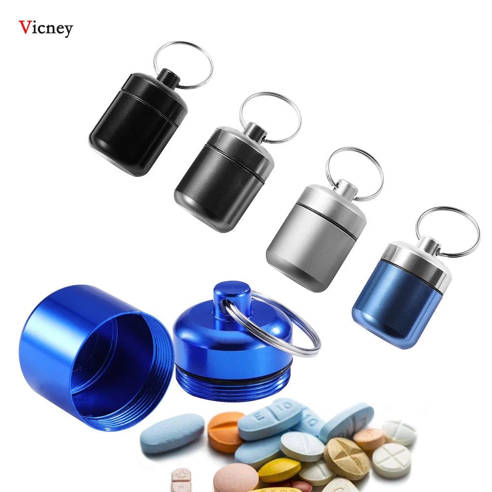 

Mini Pill Fob Portable Sealed Aluminum Keychain Pill Holder Emergency Aspirin Holder Key chain EDC Outdoor Waterproof Case Tank