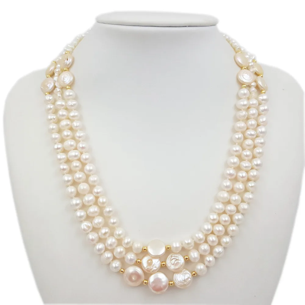 

Lii Ji Freshwater Pearl beads 925 Sterling Silver Gold Color Clasp Necklace Women Jewelry 48cm
