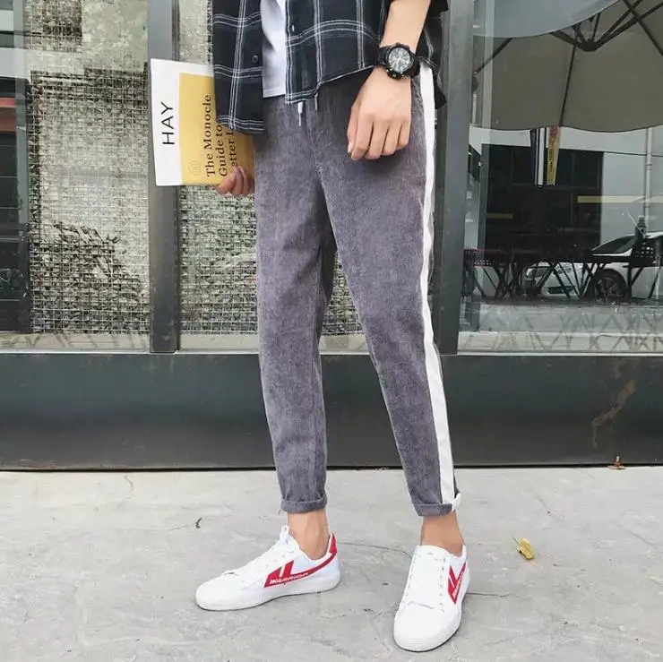 

Top quality 2019 Spring Autumn elastic waist Men harem bottoms foot height corduroy pants letters retro joker leisure trousers