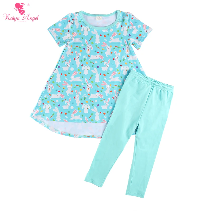 Kaiya Angel/милые детские комплекты в пасхальном стиле летняя одежда для девочек одежда с принтом кролика синего и белого цвета, один предмет