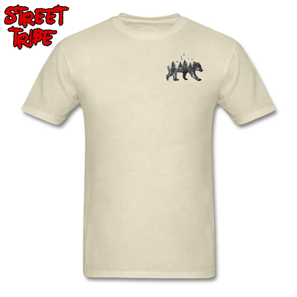 Хлопковая Футболка мужская бежевая футболка винтажные футболки топы с медведем и лесом художественный дизайн Модная одежда размера плюс футболки с коротким рукавом - Цвет: Chest Print Beige
