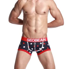 Лидер продаж! Бренд SEOBEAN, модные хлопковые боксеры, мужское нижнее белье для геев, мужские трусы-боксеры с принтом, шорты, боксеры с круговыми точками