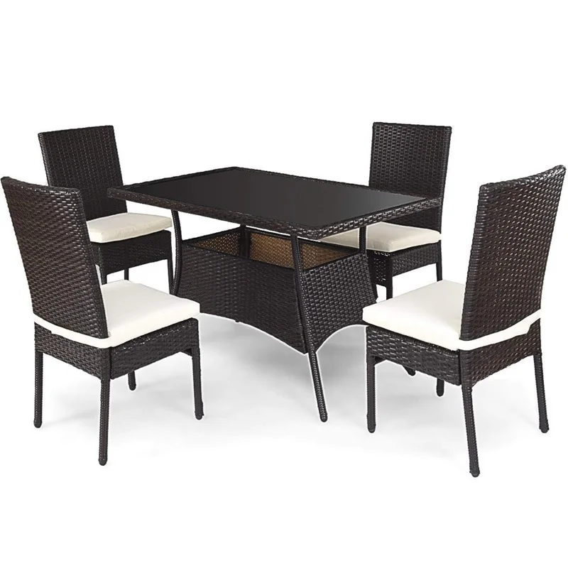 

Modern 5 Piece Outdoor Garden Patio Rattan Living Room Table And Chair Dining Furniture Set OP3423