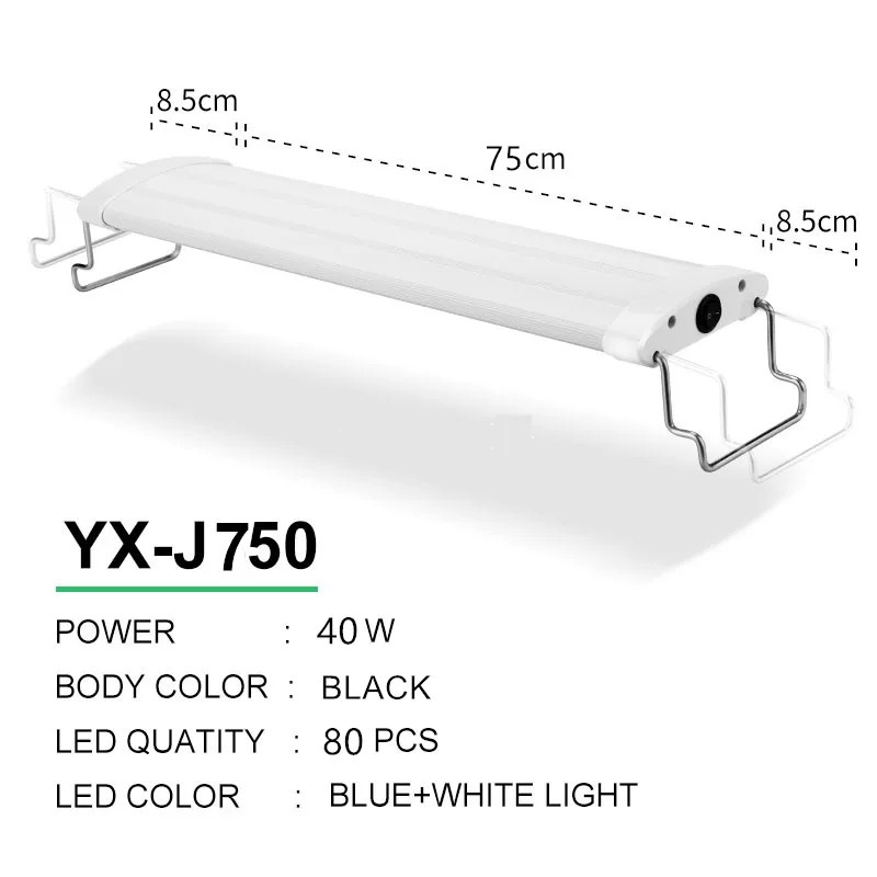 75-95 см аквариумный светодиодный светильник ing Fish Tank светильник с выдвижными кронштейнами 66 белый и 14 синий светодиодный s - Цвет: YX-J750 White Body