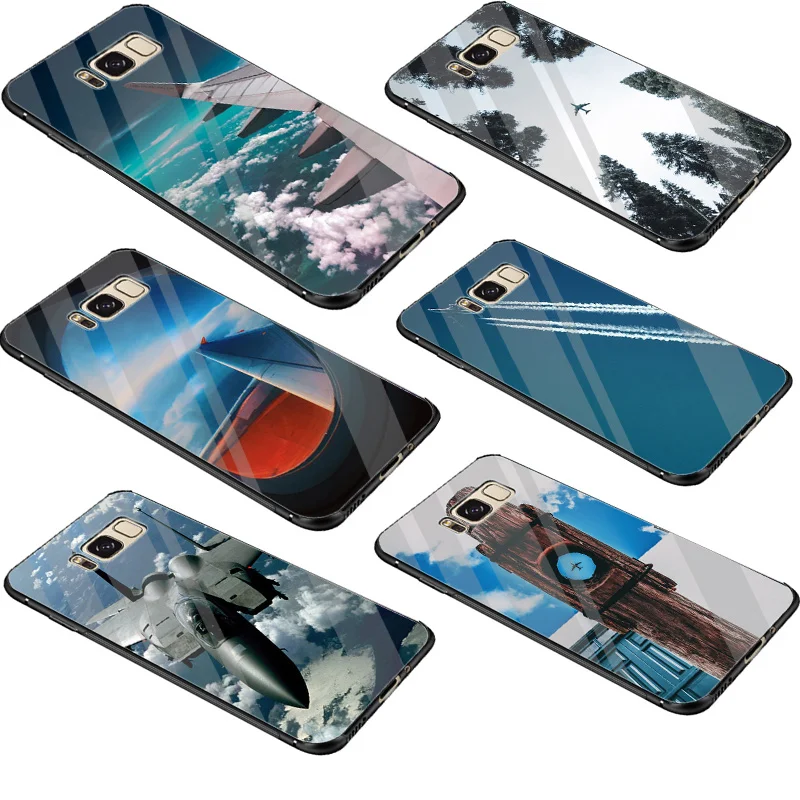 Desxz Aircraft Tempered Glass Case For Samsung Galaxy S7 Edge S8 S9 Plus S10 Note 8 9 Cover |