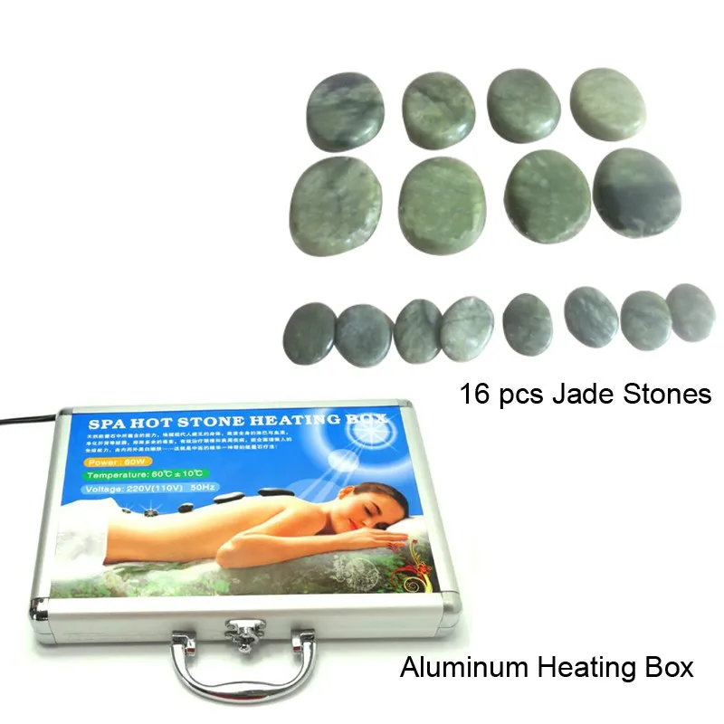 

16PCS Green Jade Massage Hot Stone Set and Gem Massage Stone with Heating Aluminum Box