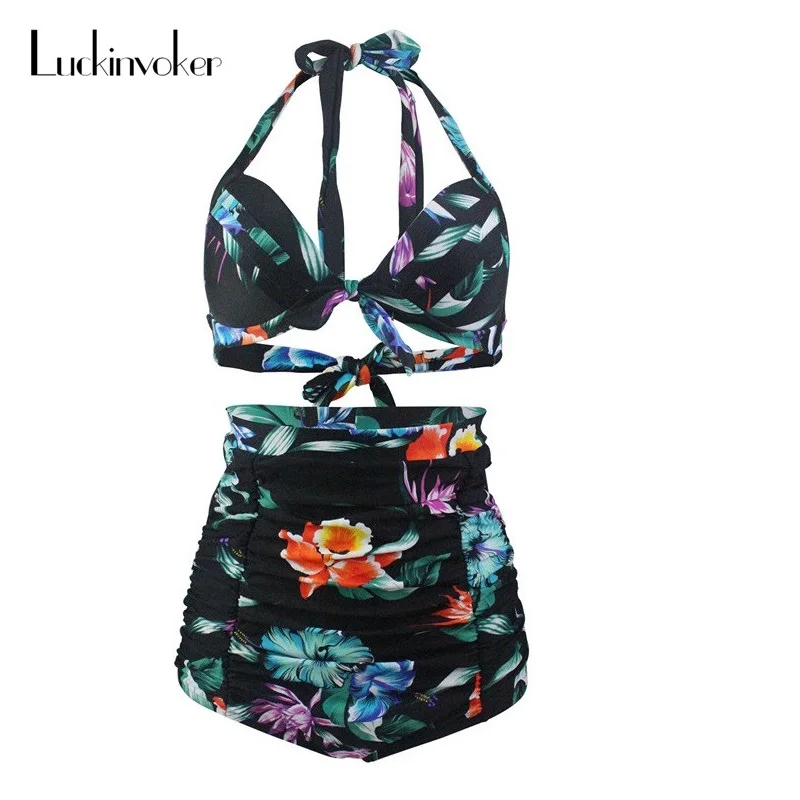

Bikini Set S-4XL Swimwear High Waist Large Size Swimsuit Female Beachwear Bather Plavky Floral Swimwear Female Swimming Suit