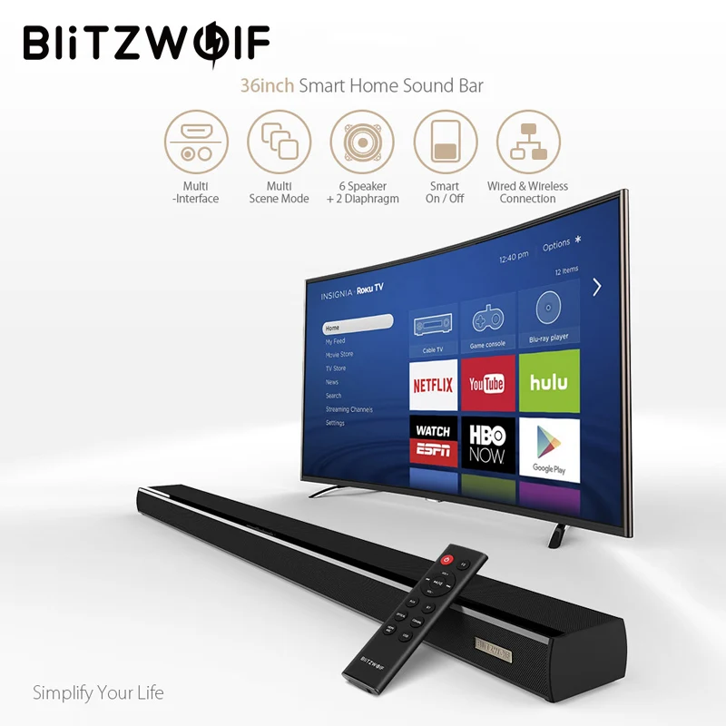 BlitzWolf 60 Вт bluetooth Звуковая Панель ТВ динамик проводной и беспроводной 36 дюймов 2 0