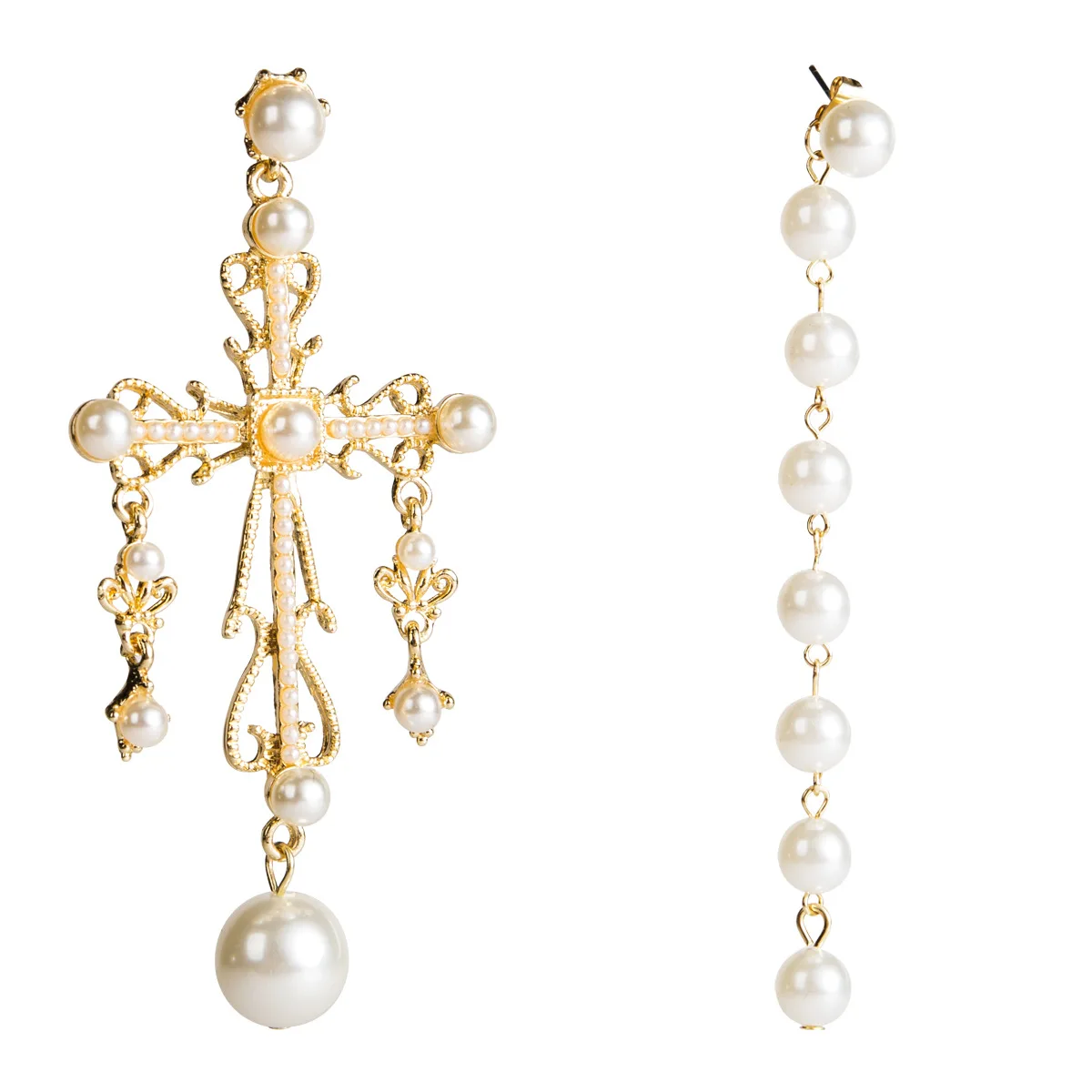 

Perfect Quality Vintage Baroque Style Pearls Cross Dangle Earrings For Women Fashion Jewelry Trendy Statement Earrings