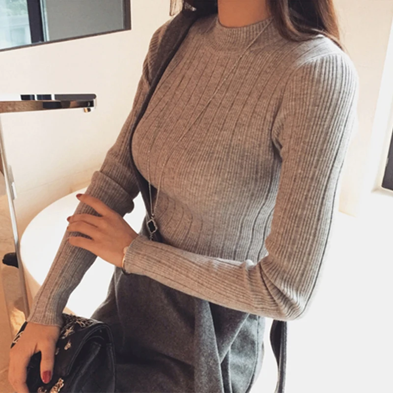 Elastic Slim Knitwear White Warm Korean Women Sweater Pullover Long Sleeve O Neck Sexy Sueter Mujer Invierno 2018 Pull Femme