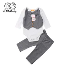 

Newborn Baby Boy Gentleman Outfits Bow Tie Long Sleeve Bowknot 2018 Spring Autumn Tops Romper Pants Formal Suit Costume