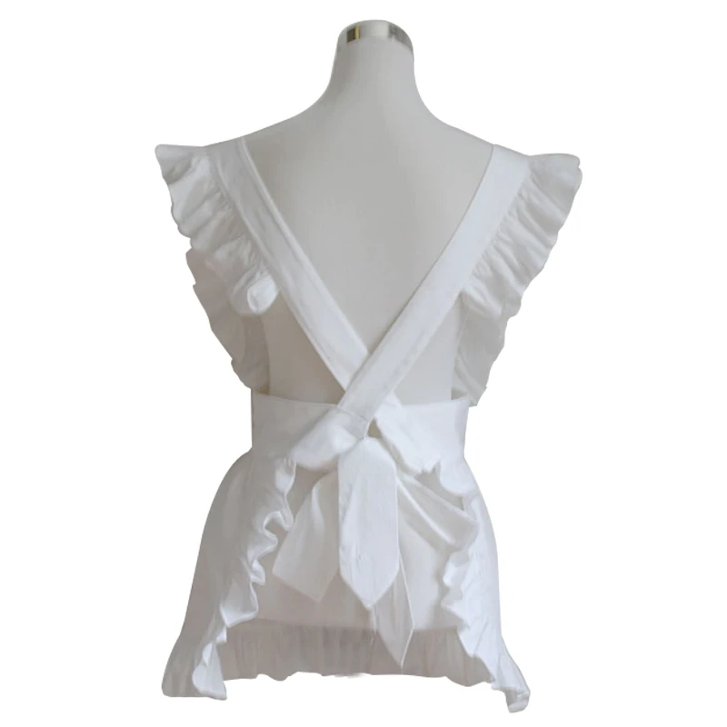 Women Sexy Apron Plain White Cotton Japanese Elegant Ruffled Harajuku Soft Sister Cosplay Tablier de Cuisine Short Apron