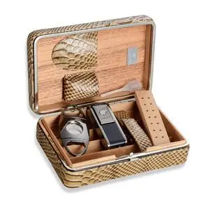 

High-end Gadget Excellent Leather Solid Wood Portable handle Cigar box Holder 30