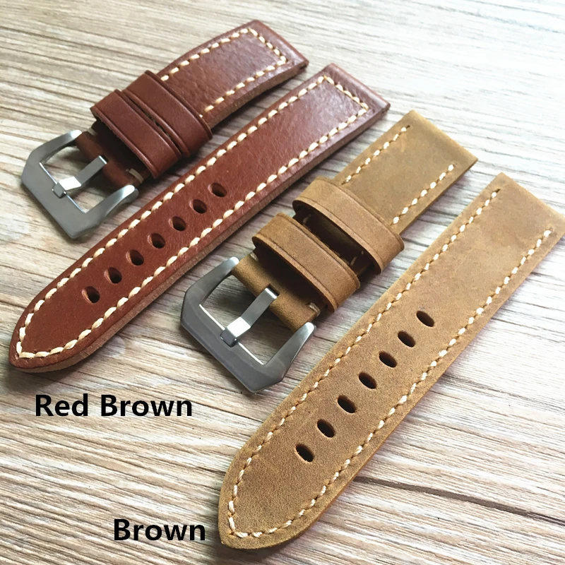 

LUKENI 20mm 22mm 24mm 26mm High Quality Soft Thick Red Brown Oil Wax Leather Strap For PAM And Big Pilot Watchbands Wristband