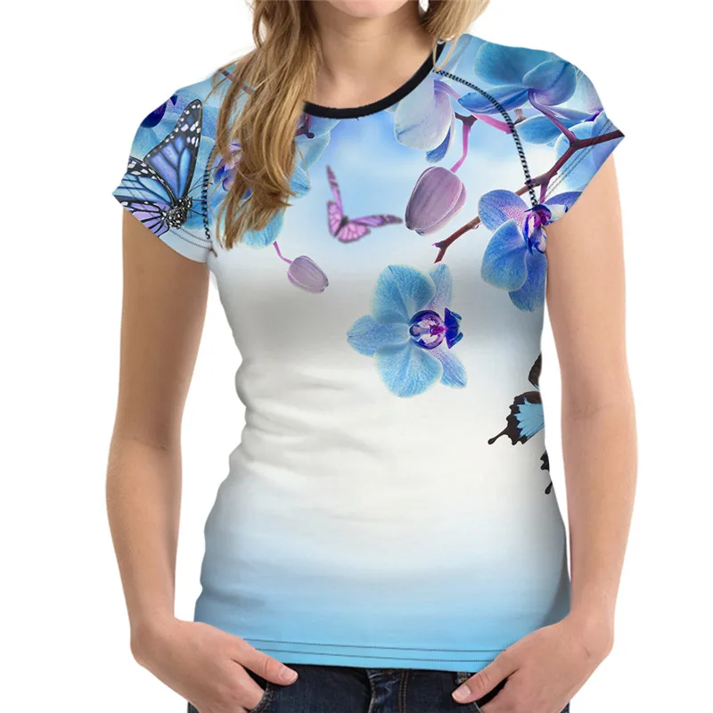 FORUDESIGNS/модная футболка с цветочным принтом для женщин; брендовая одежда с коротким рукавом; женские футболки; футболка для фитнеса с принтом животных и бабочек - Цвет: CC2532BV