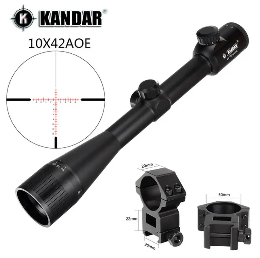 KANDAR 10x42 AOE стекло сетка Красная подсветка прицел фиксированное увеличение 10x Охотничья винтовка прицел тактический оптический прицел - Цвет: with picatinny ring1