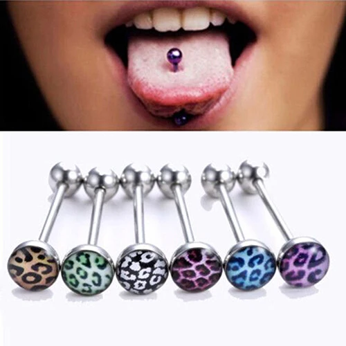 2016 Top Quality 6Pcs Mixed Leopard Ball Barbell Bar Tongue Ring Stainless Steel Body Jewelry Random Color 6XMD 7EE9 7MYC | Украшения и