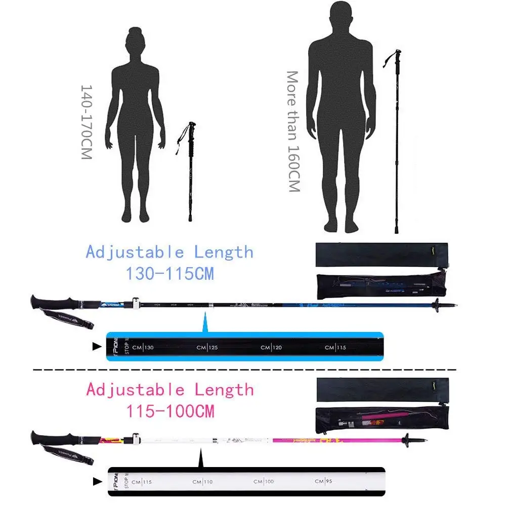 Pioneer углеродного волокна Сталь ледоруба прогулки восхождение складные трости ультра-легкие Регулируемая 130 см 198 г трекинговых палок трость туризм снаряжение палки для скандинавской ходьбы трость для ходьбы