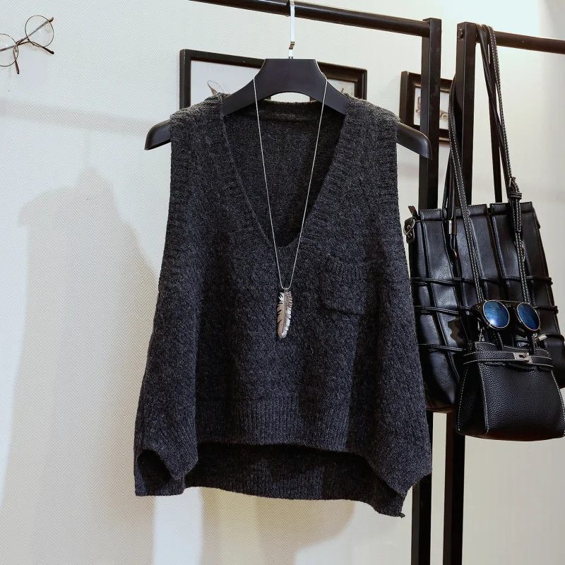 

Vest 2019 New Winter Women Vests Loose A-line Sleeveless V-Neck Solid Knitted Vest Women Pullovers Vest Female Outwear Tops