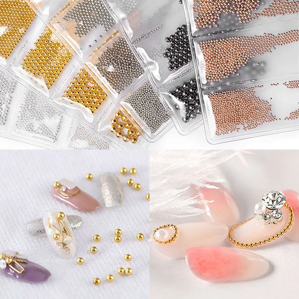 3D Metal Micro Beads Stainless Steel Nails Art Caviar Beads for Nail Gold Silver Beads Decorations Fashion Makeup Nail Art