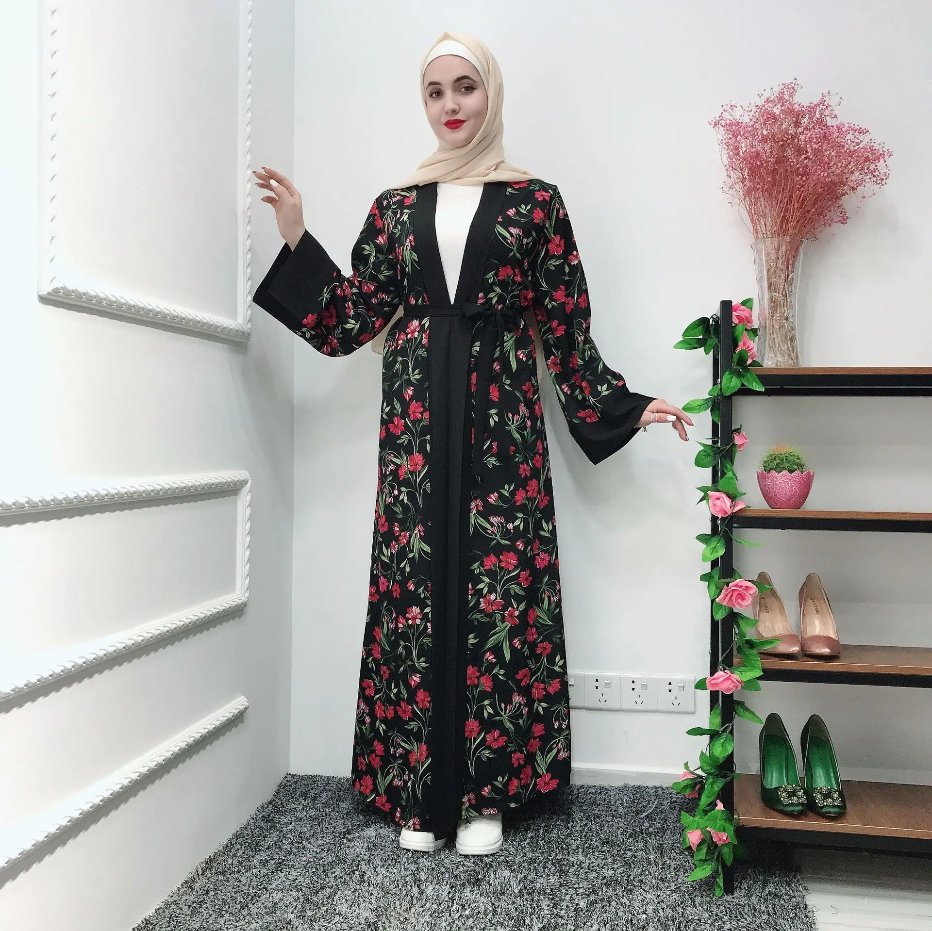 Модная мусульманская печать abaya полный платья кардиган-кимоно длинные халаты Туника Jubah Ближний Восток Рамадан Арабский исламский одежда