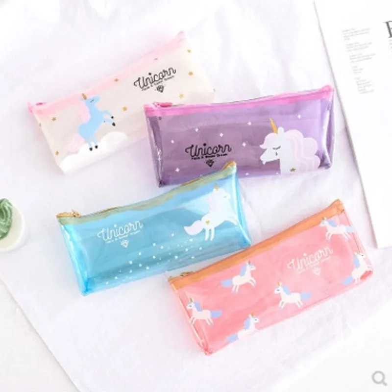 

Unicorn Printing Cosmetic Bags Cute Silicone Transparent Organizer Women Makeup Pencil Bag Necessaries for Travel Monedas Mujer
