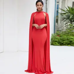 2019 женские вечерние элегантные вечерние Русалка платья для женщин плащ рукавом Оболочка Bodycon Лето Красный Зеленый Черный Длинные платье
