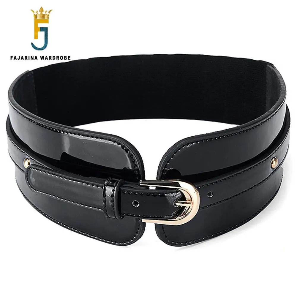 

FAJARINA All-match Casual T Show Patent Cowhide Leather Pin Buckle Jackets Elastic Wide Girdle Decorative Female Styles LDFJ037