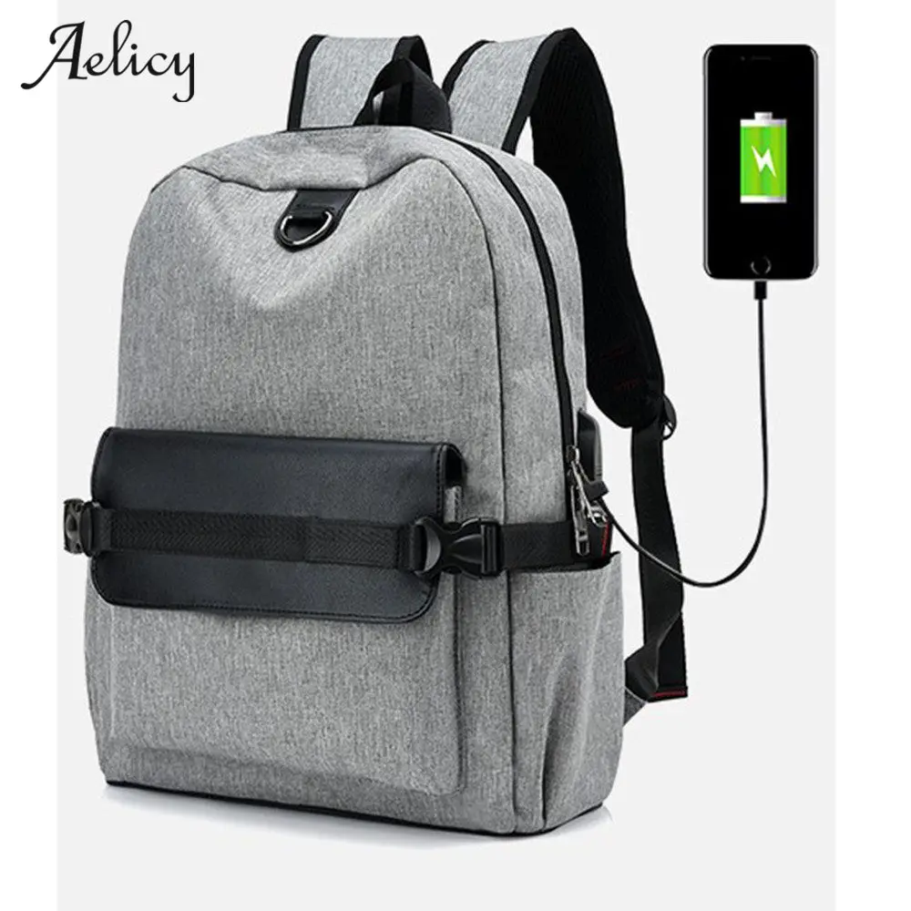 Вместительный холщовый рюкзак Aelicy для мужчин и женщин 3 цвета с USB зарядкой