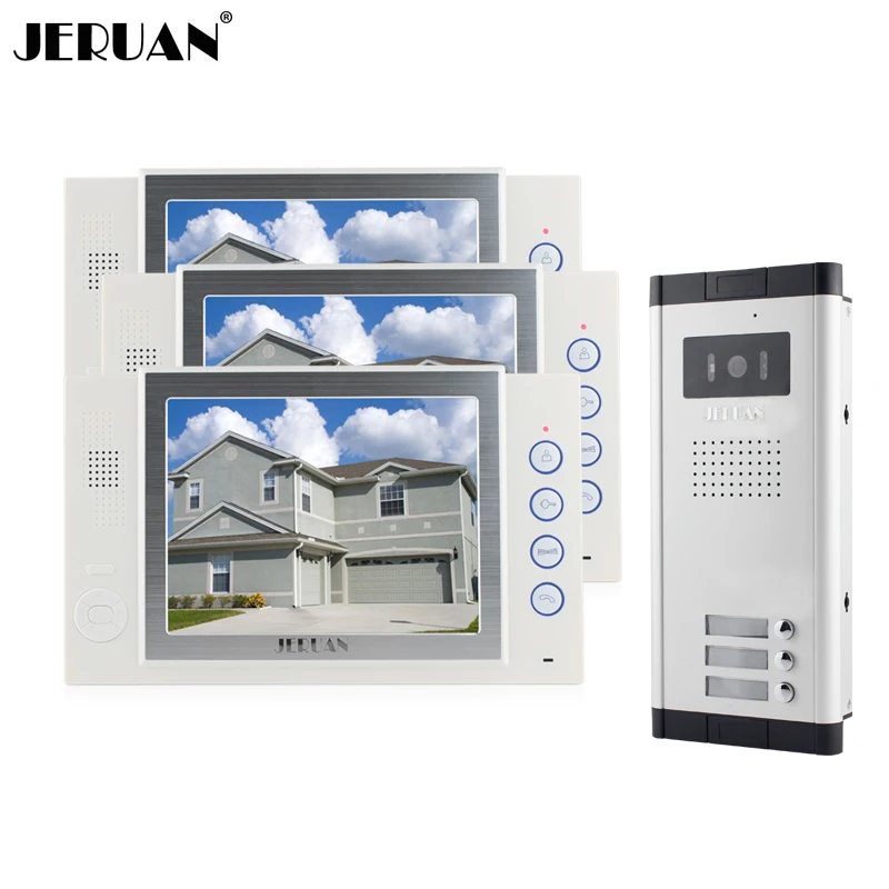 

JERUAN Brand New Apartment Intercom 8`` LCD Video Door Phone Doorbell intercom System for 3 house 1V3+8GB card+free shipping