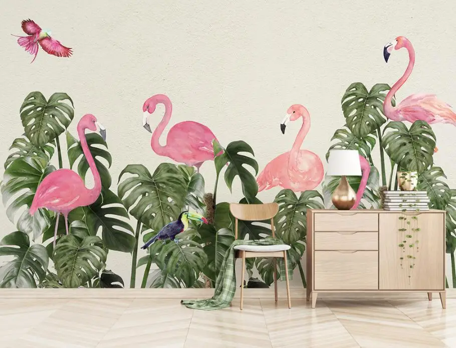 Beibehang пользовательские картины 3d обои papel де parede 3d обои скандинавские тропические растения Фламинго фон Обои фреска