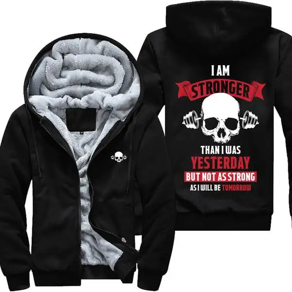 

I am stronger Anime Zipper Hoodies hot 2019 Winter Fleece High Quality Workout Sweatshirts Men Thick Men's Coat Harajuku Jackets