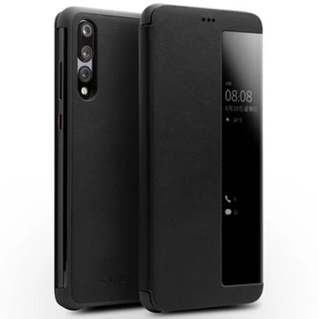 

P20 Case Smart On/Off Phone Case for Huawei P20 Pro Genuine Cow Leather Cover Fundas Skin for Huawei P20pro Window View Design