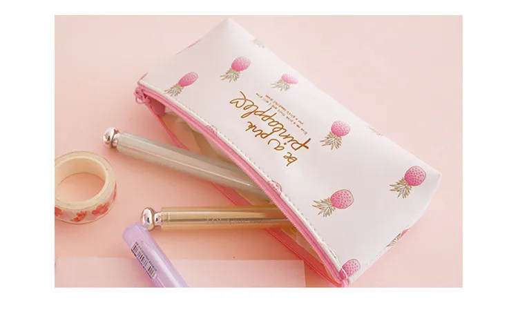 Школьный чехол для карандашей Kawaii, сумка для карандашей с фруктовым розовым ананасом, Студенческая канцелярская коробка для карандашей, милый чехол для карандашей, Товары для офиса